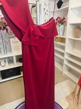 Badgley Mishka Deep Red, One Shoulder Gown 18